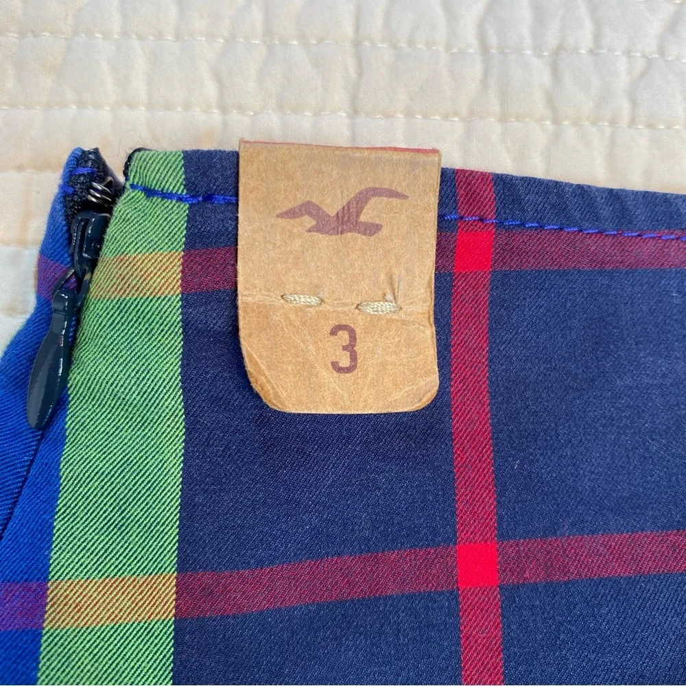 Hollister Y2K School Girl Blue Cotton Plaid Pleated Skirt Size 3 Academia